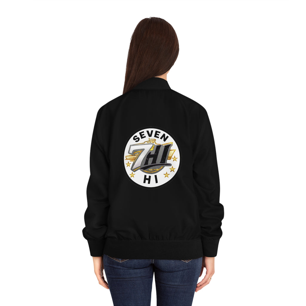 Seven Hi Logo Bomber Jacket — Women's Black Graphic Bomber