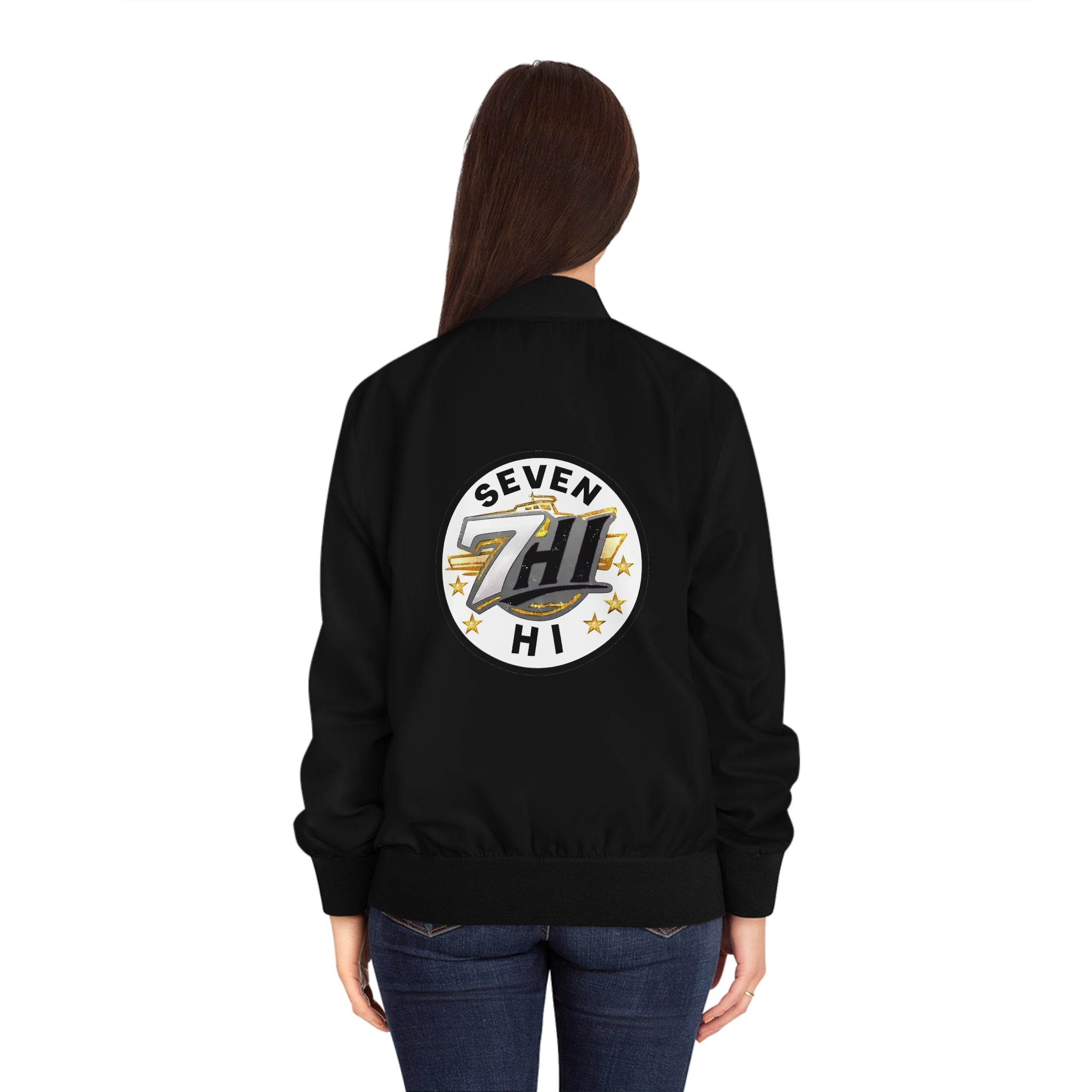 Seven Hi Logo Bomber Jacket — Women's Black Graphic Bomber