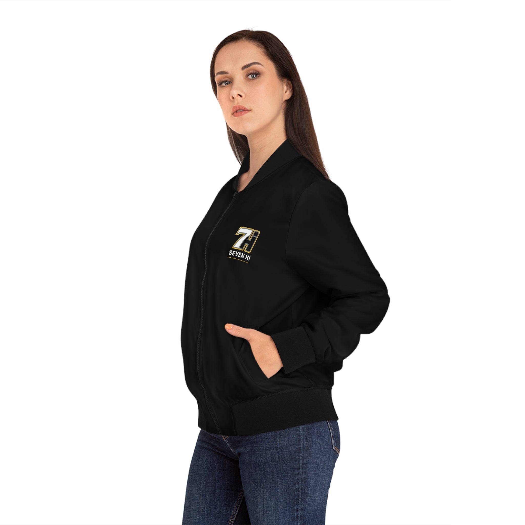Seven Hi Logo Bomber Jacket — Women's Black Graphic Bomber