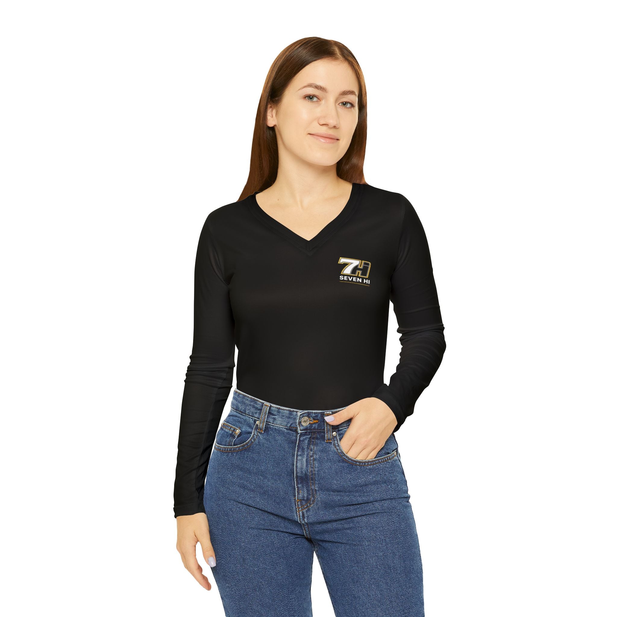 Women's Long Sleeve V-neck Shirt (Dark)