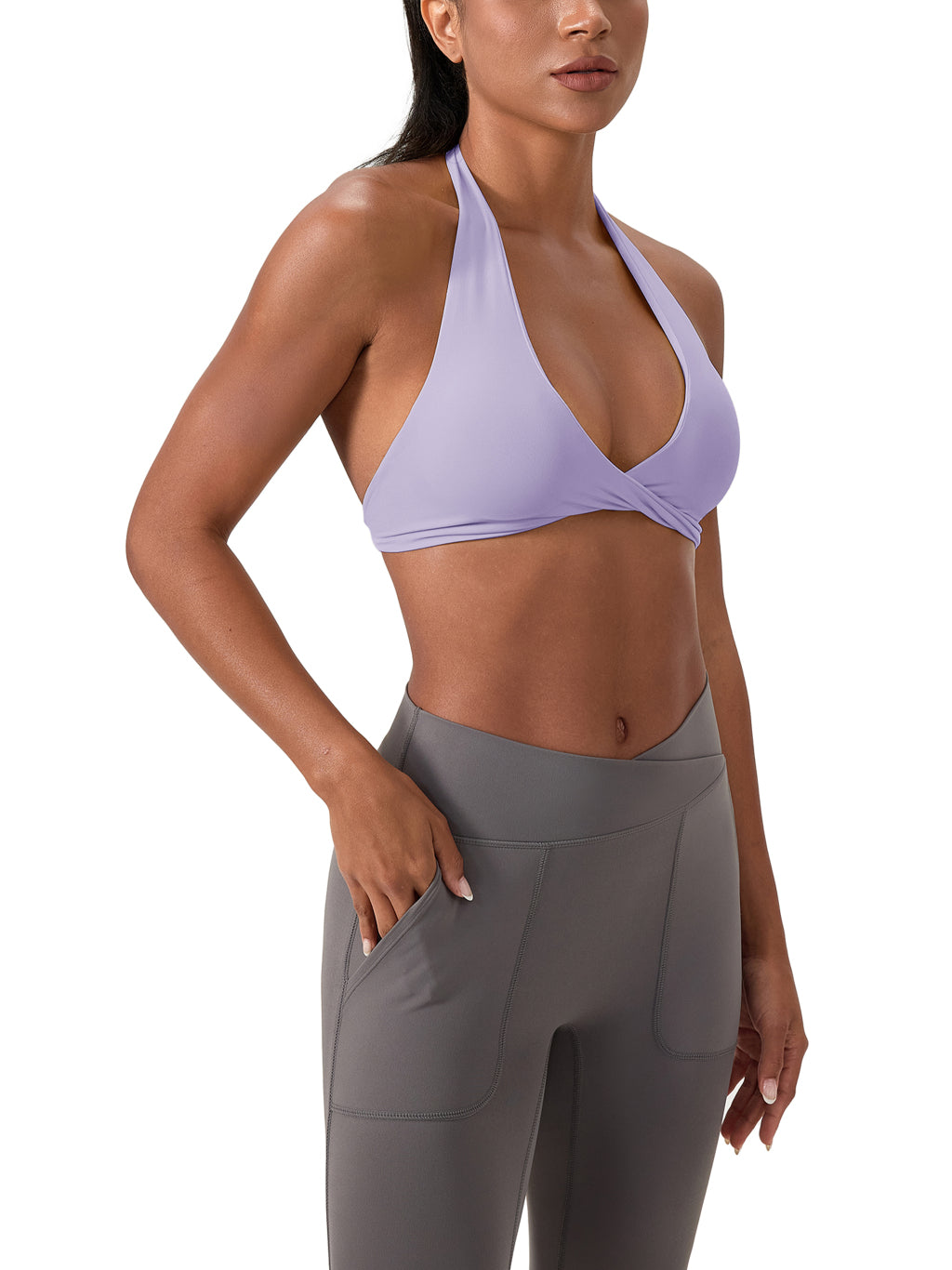 Women's Pleated Halter Sports Bra (Light)