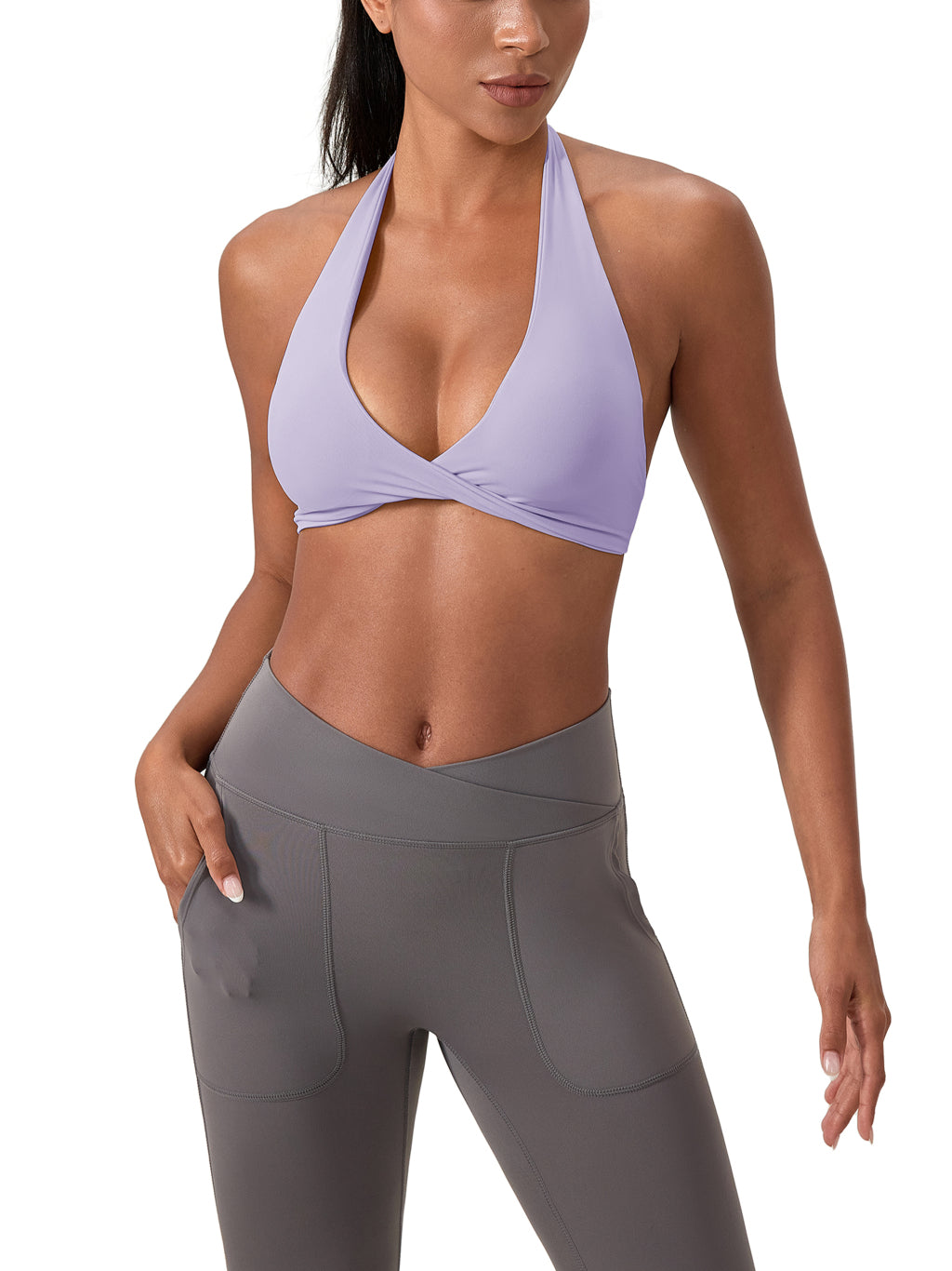 Women's Pleated Halter Sports Bra (Light)