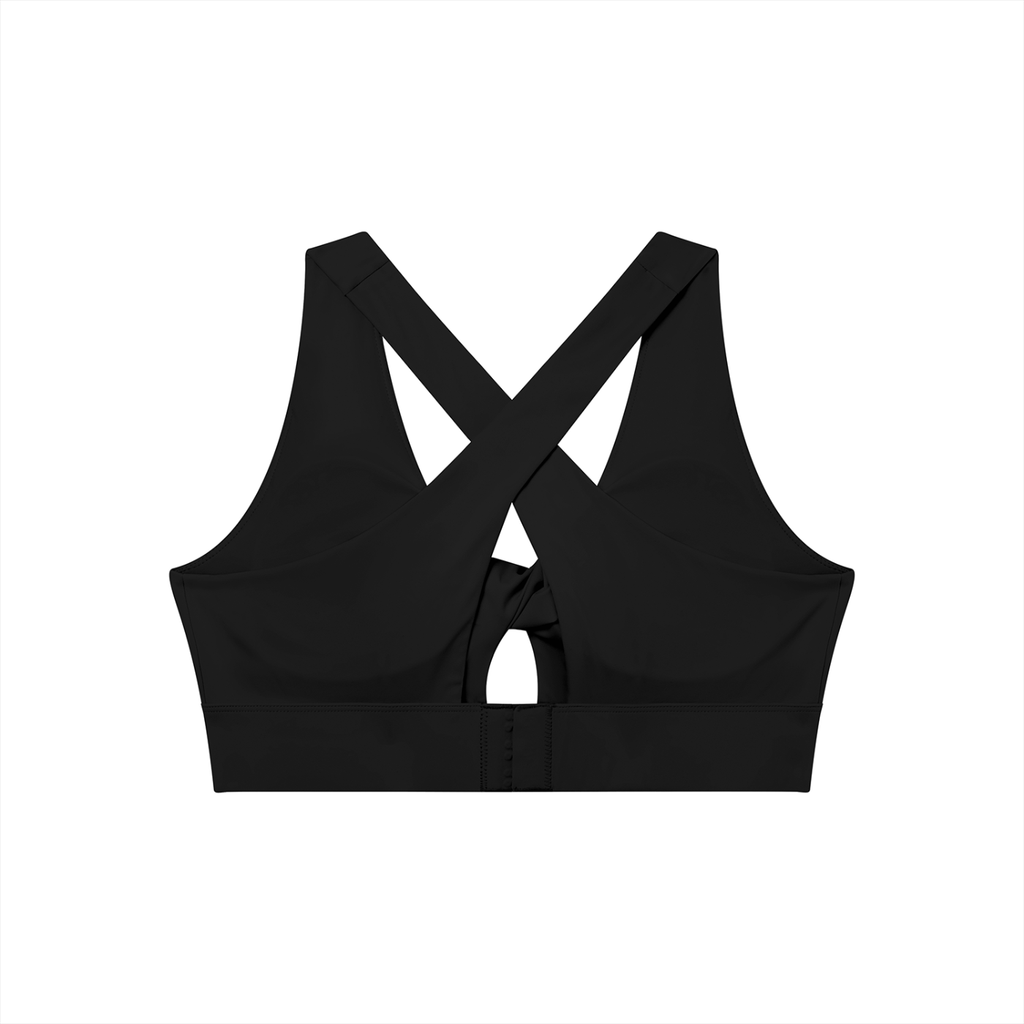 Women's Twist Front V-Neck Sports Bra (Black)