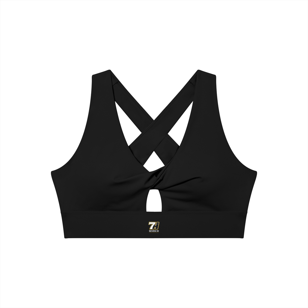 Women's Twist Front V-Neck Sports Bra (Black)